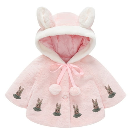 

Odeerbi Clearance Baby Girl Clothes Toddler Winter Cloak Solid Color Plush Cute Rabbit Ears Hoodie Thick Coat