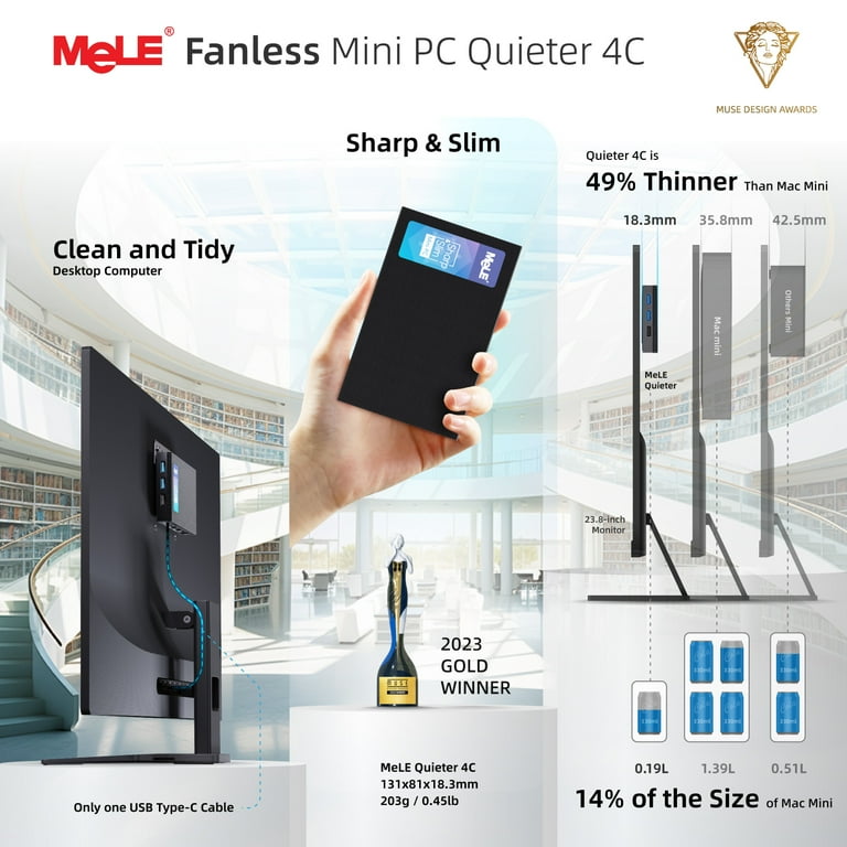 MeLE Intel N100 Compact Mini PC, Quieter4C, 16GB, 512GB, USB