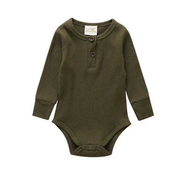 Generic Kids Baby Girls Boys Long Sleeve Solid Ribbed Romper Bodysuit Clothes Long Pants Solid Color Fall Winter Outfits Casual Bodysuit Clothes ﻿(12-18 Months,Army Green)