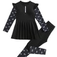 thumbnail image 3 of Toddler Girl Swimsuit Girl's Long Sleeve Two Piece Rash Guard Athletic Swim Dress with Skirt Girls' Swimwear Black 12-13 Years, 3 of 7