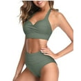 thumbnail image 4 of Women Two Piece Vintage Swimsuit Retro Halter Ruched High Waist Bikini with Bottom, 4 of 8
