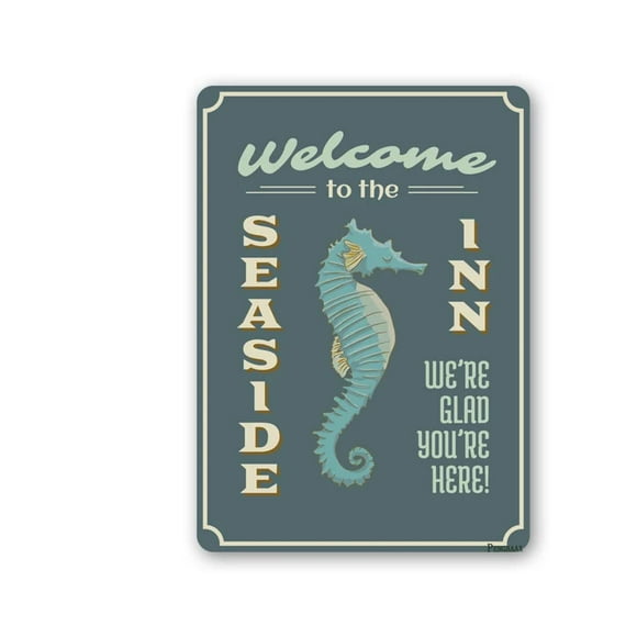 Size: 8" x 12" Seaside Inn Sign, Welcome Inn Sign, Beach Decor Design Sign for Beach Coastal Decor Beach Sign