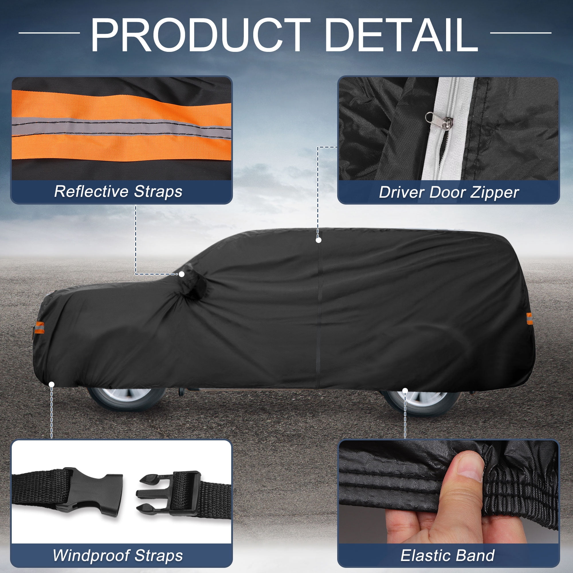 Unique Bargains Car Cover 210D-PU Oxford Outdoor Full Car Cover Waterproof Windproof Black for Lincoln Nautilus