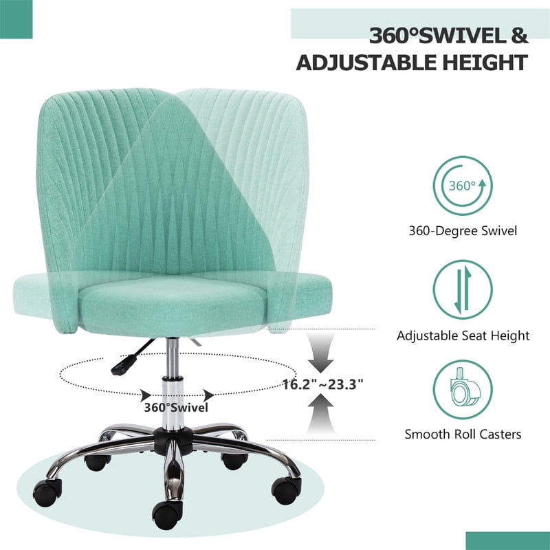 TINKLE WELL Modern Office Desk Chair, Rolling Vanity Swivel Task Chair with Wheels, Stylish Comfortable Armless Backrest for Home, Bedroom, Office, Study, Green