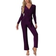thumbnail image 2 of INSPIRE CHIC Sequin Jumpsuits for Women Deep Long Sleeve V Neck Belt Party Clubwear Sparkly Jumpsuit XS Dark Purple, 2 of 6