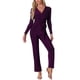 thumbnail image 2 of INSPIRE CHIC Mono de lentejuelas para mujeres con mangas largas profundas, cuello en V, cinturón, ropa de fiesta y club, mono brillante M púrpura oscuro, 2 of 6