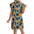 thumbnail image 4 of Women's Summer Dresses Ruffle Sleeve Round Neck Loose Swing Sundresses with Pockets Plain/Print Tropical Flowers M, 4 of 7
