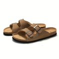 thumbnail image 2 of Sandalias planas con correa de hebilla para mujer, cómodas sandalias de color sólido con punta abierta, zapatos de playa de verano para mujer, 2 of 4