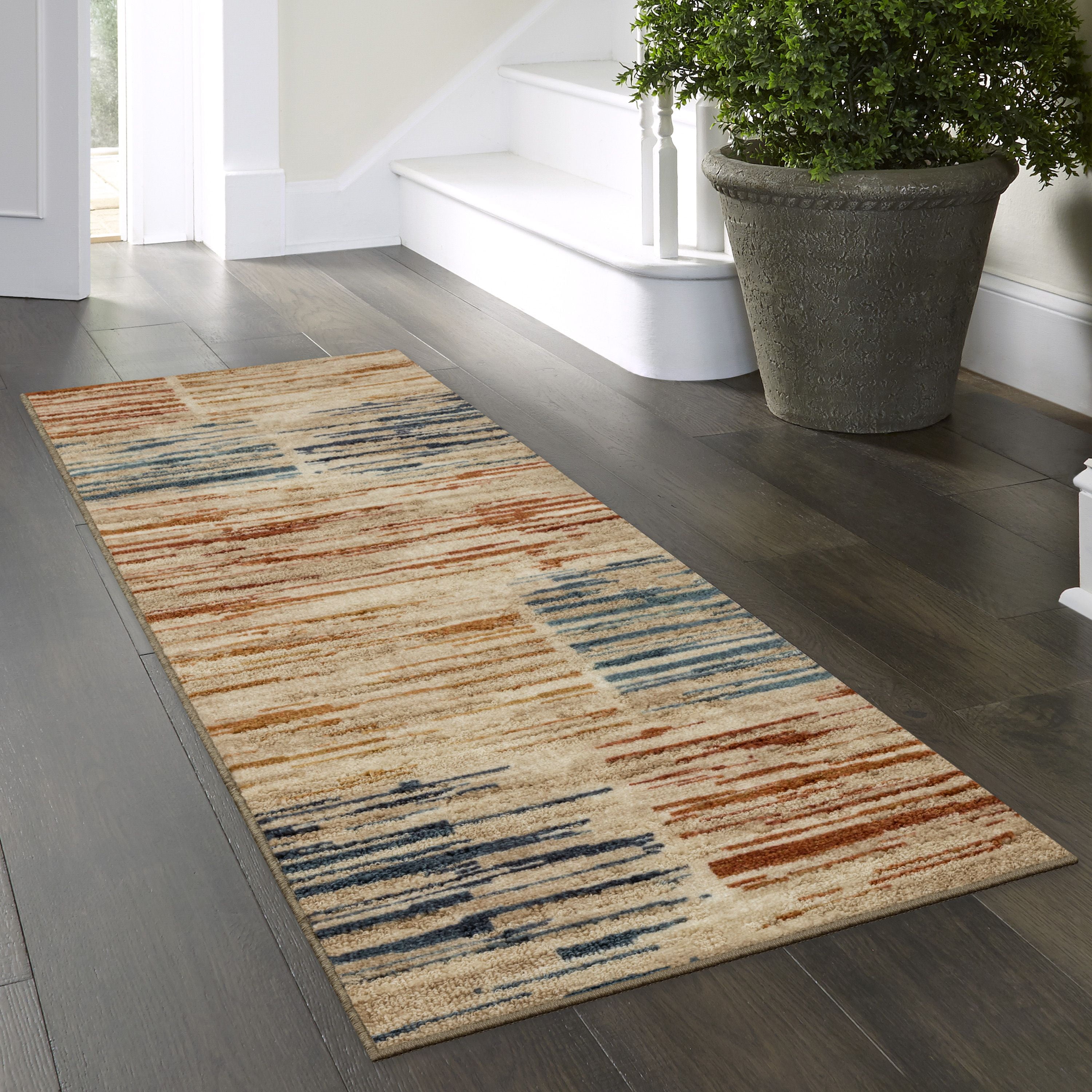 (3 pack) Mainstays Geometric Polyester Multi-Color Stripe Blocks Indoor Hallway Runner Rug, 2'x6'