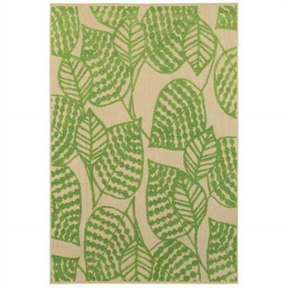 5 x 8 ft. Sand & Lime Green Leaves Indoor & Outdoor Area Rug