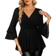 thumbnail image 5 of Ruffle 3/4 Sleeve Sequins Tops for Women Dressy Layered V Neck Peplum Blouses Elegant Sparkly Glitter Party Shirts, 5 of 7