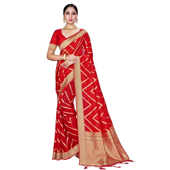Sarees For Women Indian Bollywood Organza Silk Sari Woven Saree & Unstitched Blouse