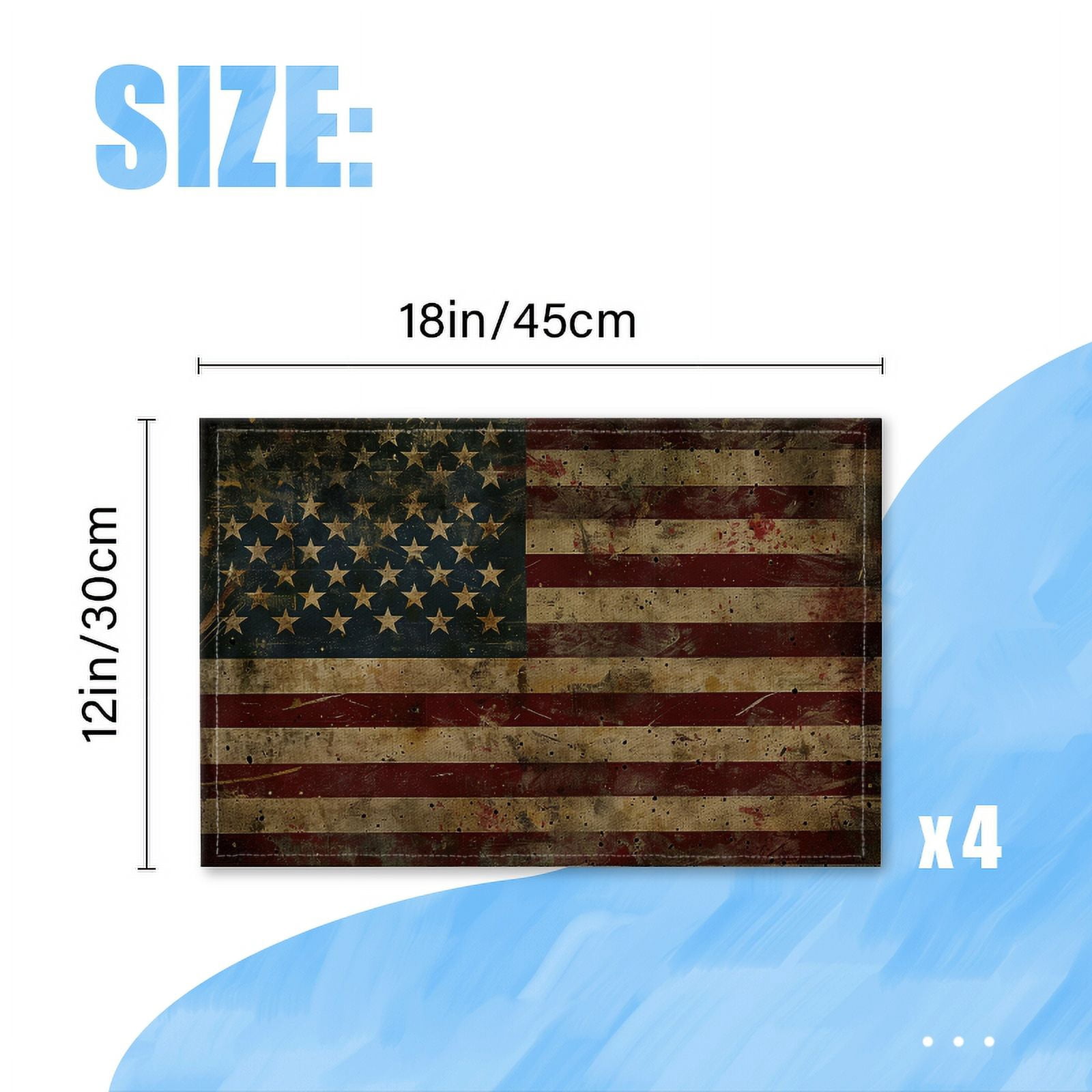 BaHomeck placemats Set of 4 rectangle Linen Cotton Placemats for Dining Table Washable Heat Resistant,18*12inch,Vintage American Flag With Grunge Textures