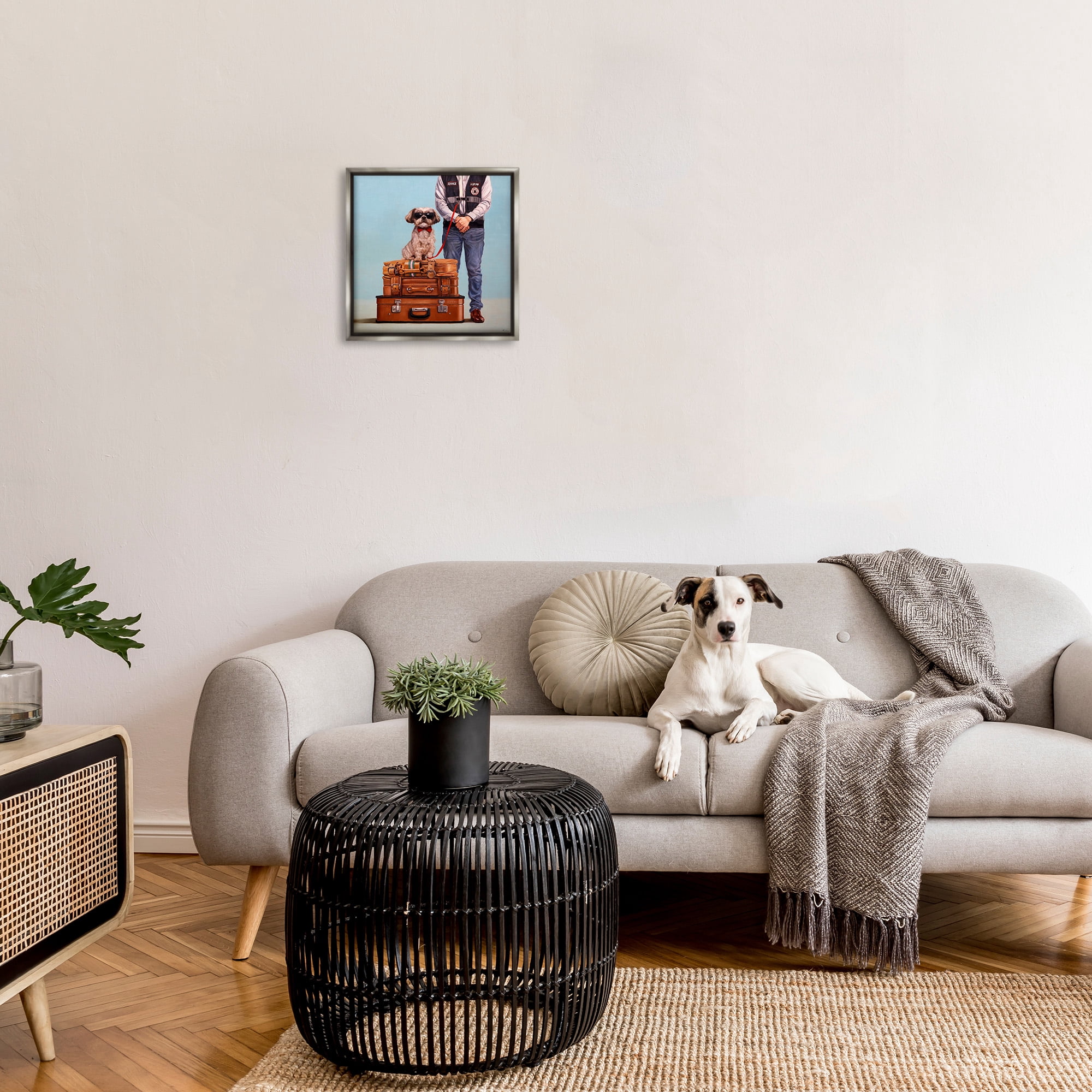 Stupell Industries Funny Service Human Dog Animals & Insects Painting Gray Floater Framed Canvas Art Print Wall Art, 18 x 18