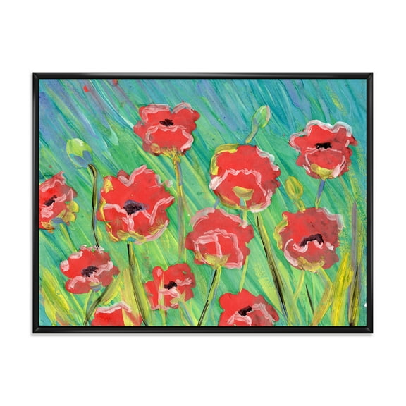Designart 'Gouache Of Blooming Red Poppies' Traditional Framed Canvas Wall Art Print