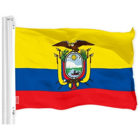 G128 Ecuador Flag, 3x5 ft, Printed 150D Polyester, Vibrant Colors, Brass Grommets, Outdoor Use