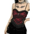 thumbnail image 6 of Women Gothic Style Camisole, Red Black Sweetheart Neckline Lace Hem Spaghetti Strap Tank Tops, 6 of 9