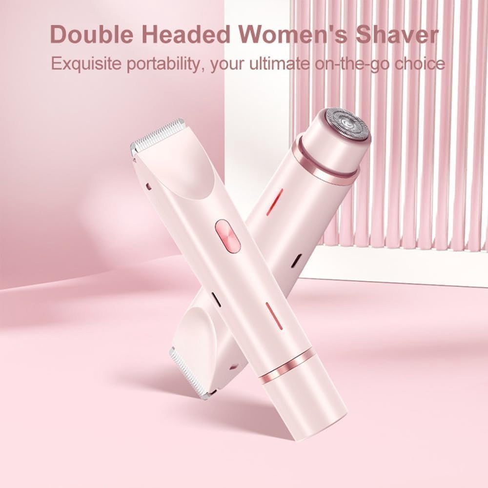 Electric Intimate Hair Trimmer for Women, Double Sided Electric Bikini Trimmer Waterproof, Shaver and Razor Rechargeable 2-in-1 Body and Facial Epilator, Painless Electric Razors for Skin