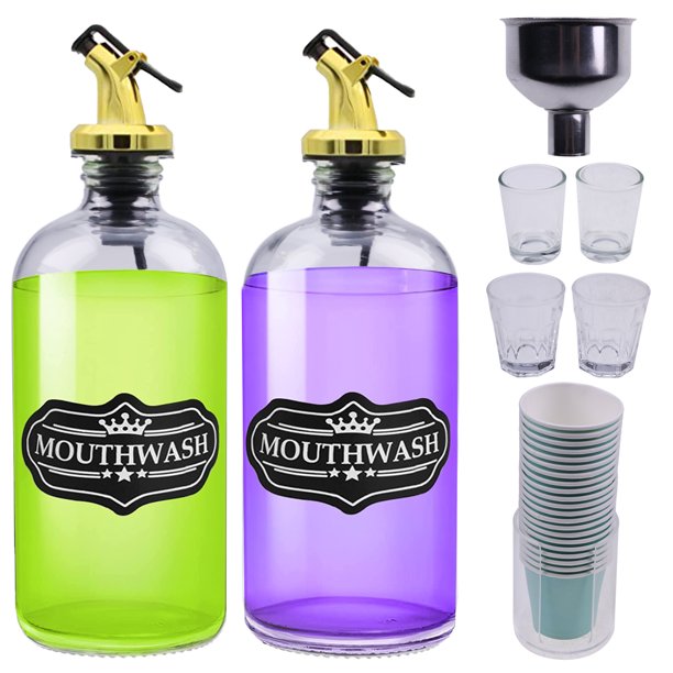 16oz Glass Mouthwash Dispenser, 2 Pack Glass Mouthwash Decanter for
