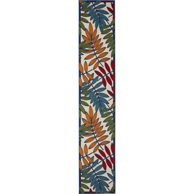 Home Roots Outdoor Multicolored Leaves Indoor Outdoor Runner Rug, 2' x 12', Flat Weave Cut-Pile