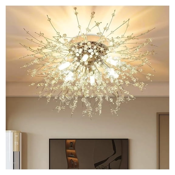 Modern Sputnik Firework Chandelier, Crystal Ceiling Light Fixture Small Crystal Flush Mount Ceiling Light for Living Room, Bedroom, Dining Room, Entryway, Hallway