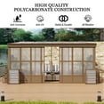 thumbnail image 3 of Mondawe 12x16 ft Wall Mounted Hardtop Gazebo Polycarbonate Roof Sunroom w/Detachable PVC Screen, Lockable Sliding Front and Side Doors,Lean to Gazebo for Porch, Patio, Lawns, 3 of 12