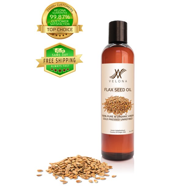 100 Organic Flax Seed Oil by Velona All Natural for Hair, Body and