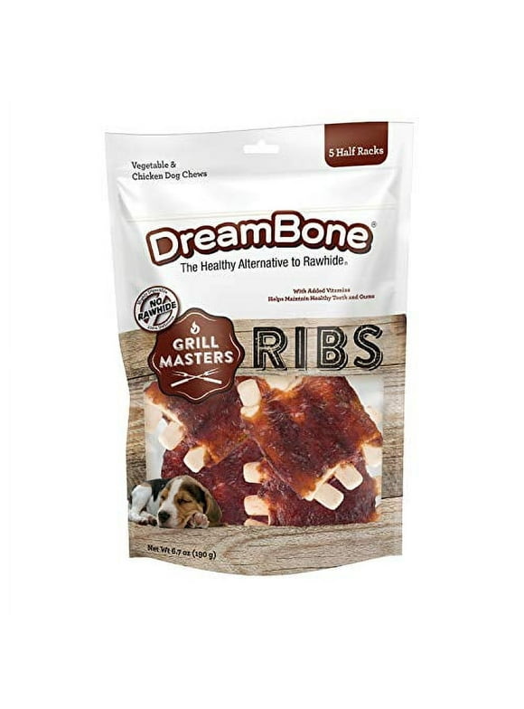 DreamBone Grill Masters Ribs, No-Rawhide Chews for Dogs, 5 Half Racks
