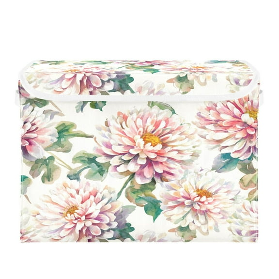 Storage Box With Lid 16.5x12.6x11.8In Foldable Stacked Household Storage Box White Chrysanthemums