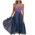 thumbnail image 1 of QJUHUNG Robe Midi Formelle pour Femmes Soirée Été Col en V Manches Courtes T-Shirt Soirée Invité de Mariage Style Asymétrique B-8 Cocktail Gris_i L, 1 of 5