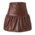 thumbnail image 3 of BKQCNKM Leather Skirt Bubble Skirt Puffy Skirt Pu-leather Skirt High Waist Full Belly Dress and Large Size Skirt Solid Elegant Skirt Mini Skirt Brown XL, 3 of 9