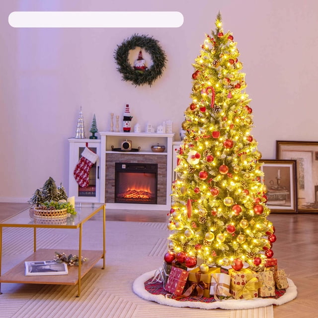 Costway Árbol de Navidad artificial preiluminado de 180 cm con 618 puntas de ramas nevadas y 280 luces LED
