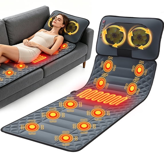 Ikristin Electric Full Body Massage Mat with Heating, Lumbar Traction, 10 Vibration Motors & Triple Back Heating Pad. Soothes Back/Waist/Hip/Legs, Ideal Gift for Women Men