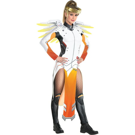 Party City Overwatch Mercy Costume for Adults, Includes a Catsuit with Panels, a Gold Halo Headband, and