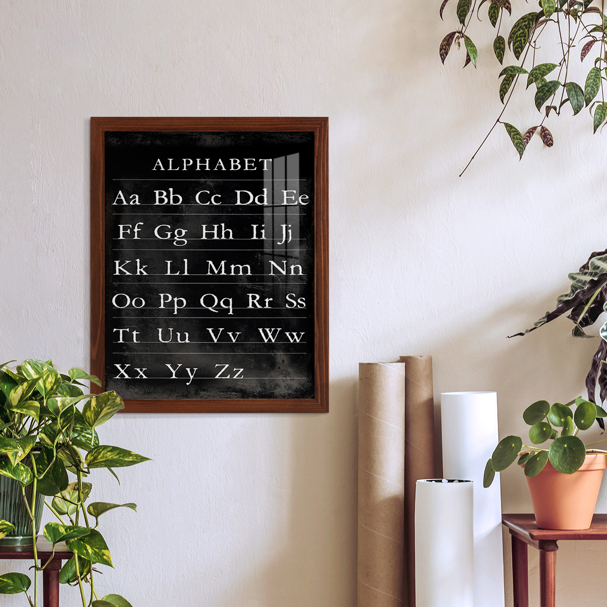 Alphabet Chart - Framed Print w/glass - Chestnut
