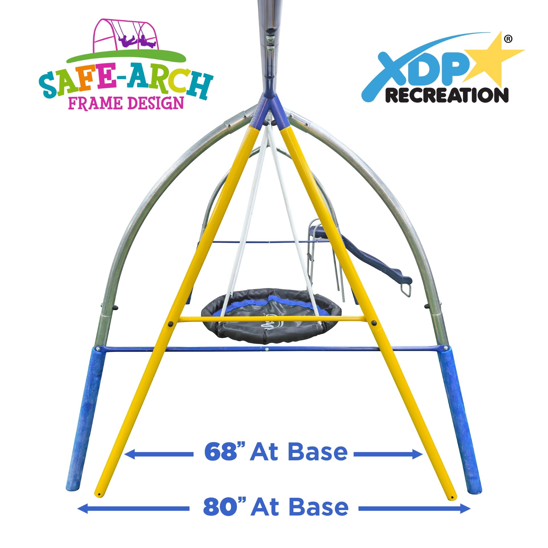 XDP Recreation Super Disc Swing Set Plus with Safe Arch Design, Slide & 2 Swings