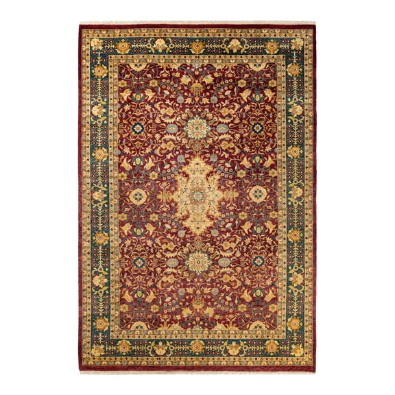 Hand-Knotted Wool Oriental Traditional Red Area Rug 6' 3" x 9' 1"