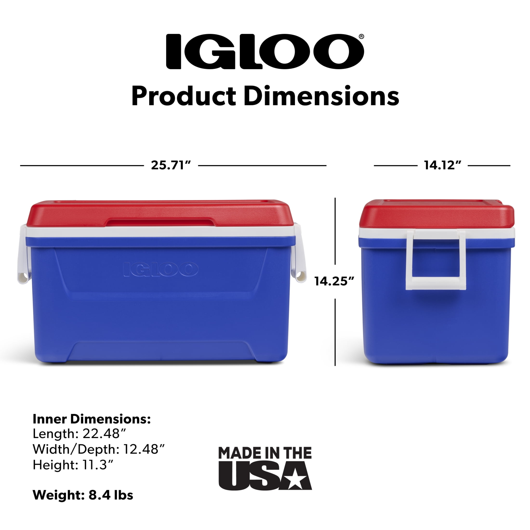 Igloo 48 QT Laguna Hard Sided Ice Chest Cooler, Blue Red and White