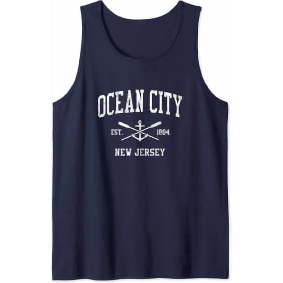 Ocean City Nj Vintage Crossed Oars And Boat Anchor Sports Tank Top Size S-3XL