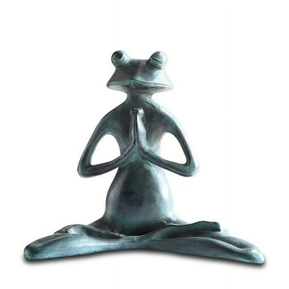 Meditating Yoga Frog Verdigris Green Metal Garden Sculpture