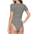 thumbnail image 4 of Haiem Houndstooth Black And White Women's Crew Neck Short Sleeve Bodysuit Tops Stretchy Slim Basic-XX-Large, 4 of 9