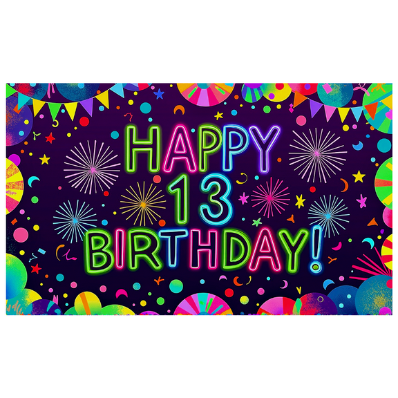 Colorful Neon Style Happy 13 Birthday Backdrop Banner Party Decors Background Photography Props for Birthday Party Celebration Decorations Photo Booth Setup