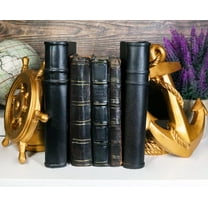 Nautical Coastal Home Decor Ship Anchor And Captain's Helm Wheel Bookends Set