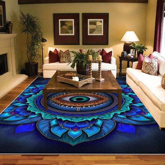 1PC Mandala-style Area Carpet Local Carpet, Lightweight Washable Easy-to-Care Carpet Mat Festival Gift, Suitable for Living Room, Bedroom, Office, Dining Room, Bathroom, Room Accessories