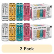 (2 pack) Monster Energy Ultra Variety Pack, Zero Ultra, Ultra Gold, Ultra Fiesta, Ultra Rosa, 12 Count, 16 fl oz