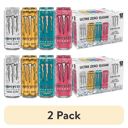 (2 pack) Monster Energy Ultra Variety Pack, Zero Ultra, Ultra Gold, Ultra Fiesta, Ultra Rosa, 12 Count, 16 fl oz