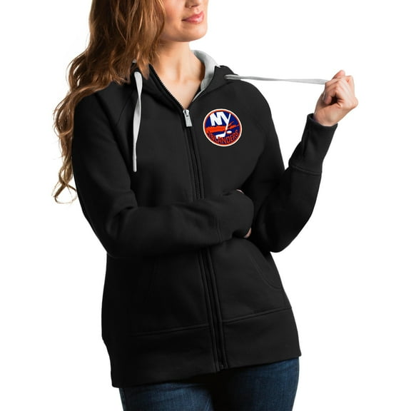 Women's Antigua Black New York Islanders Victory Full-Zip Hoodie