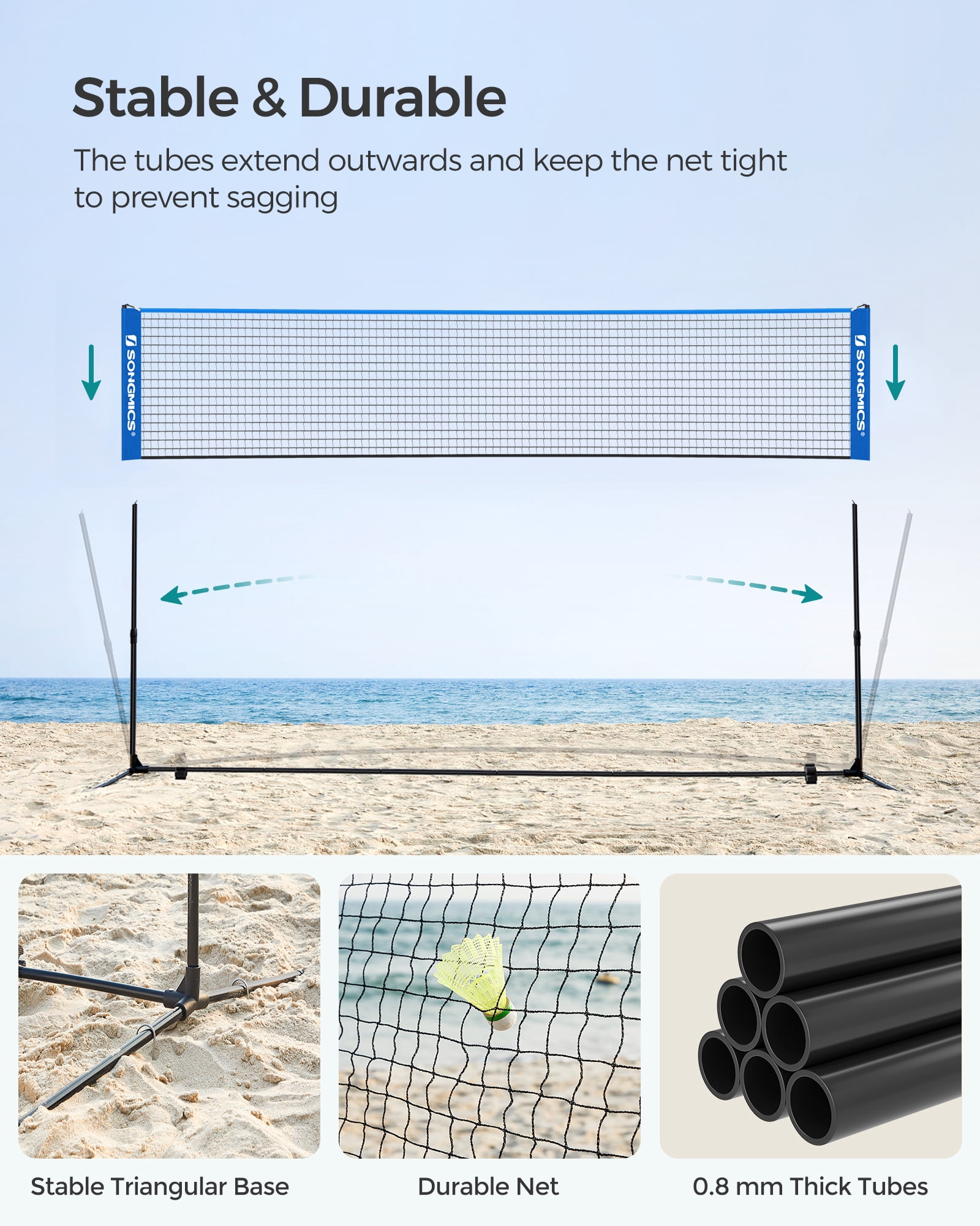 Badminton Net Set Portable Sports Set for Badminton Tennis Kids Volleyball Pickleball Easy Setup Nylon Net with Poles for Indoor Outdoor Court,13FT