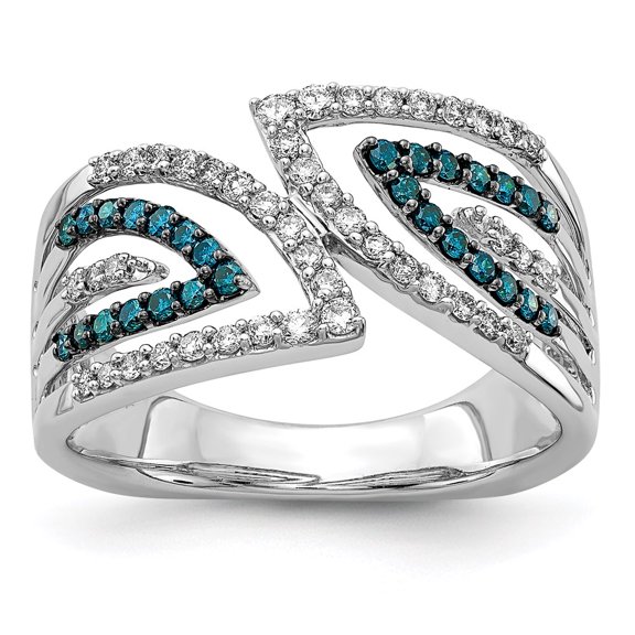 Real 14kt White Gold Blue/White Fancy Diamond Ring Size: 6; for Adults and Teens; for Women and Men