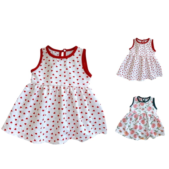 SROBPTY Girls Summer Dress Print Crew Neck Sleeveless Mid-Length Sundress for 0-10 Years